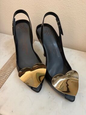 Vivienne Westwood Anglomania x Melissa Lady Dragon Black Heels Sz 8 Gold Hearts